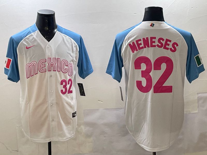 Men 2025 World Cub Mexico #32 Meneses White Nike MLB Jersey style 1